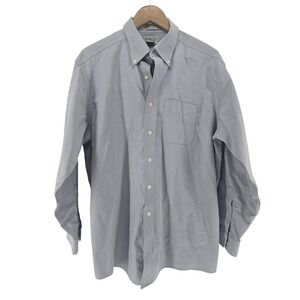 L.L. Bean No Iron Dress Shirt Men's 16.5 x 33 Blue Button Down Wrinkle Free